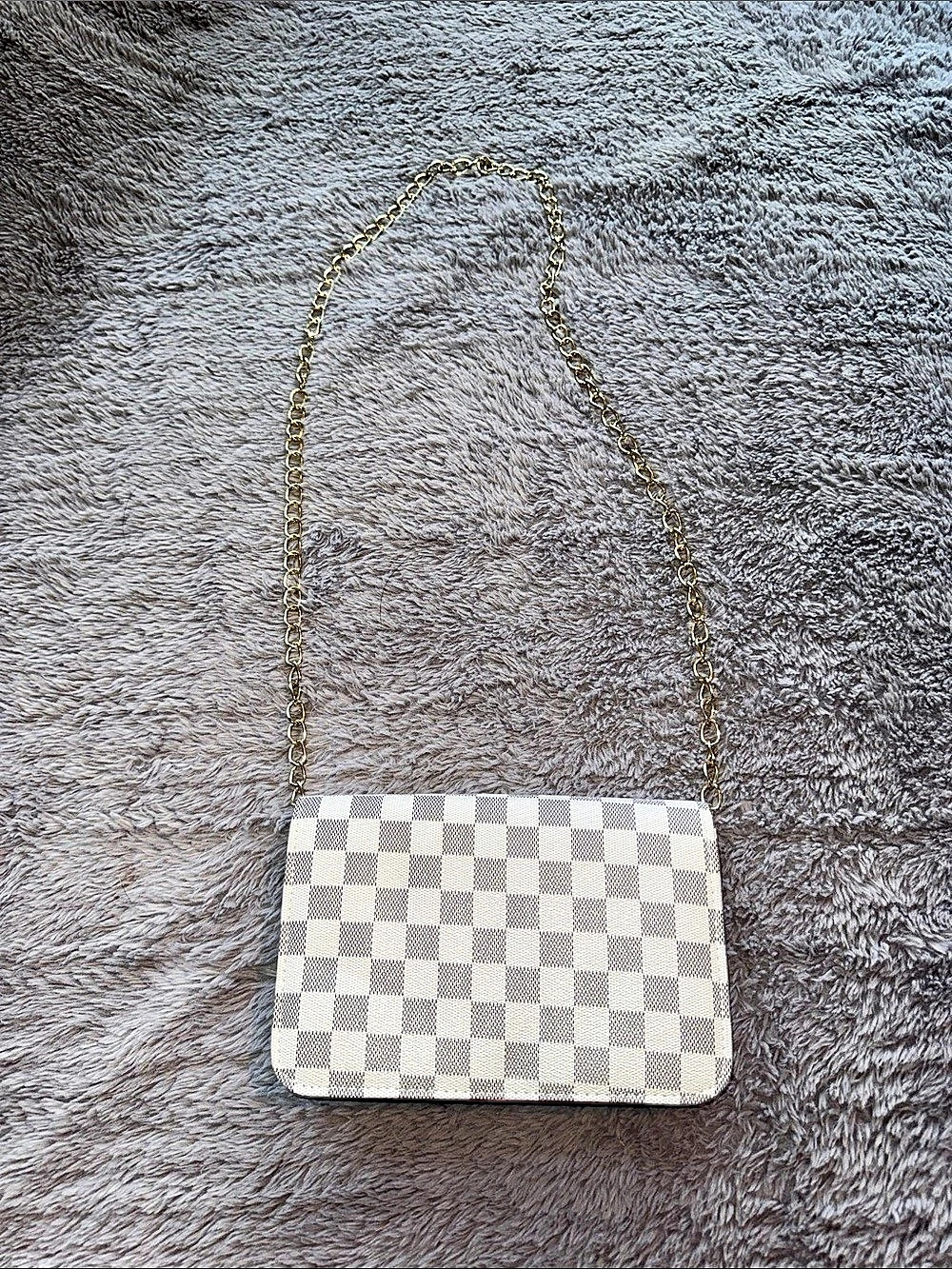 Checkered Chain Shoulder Bag in White & Gray Like New